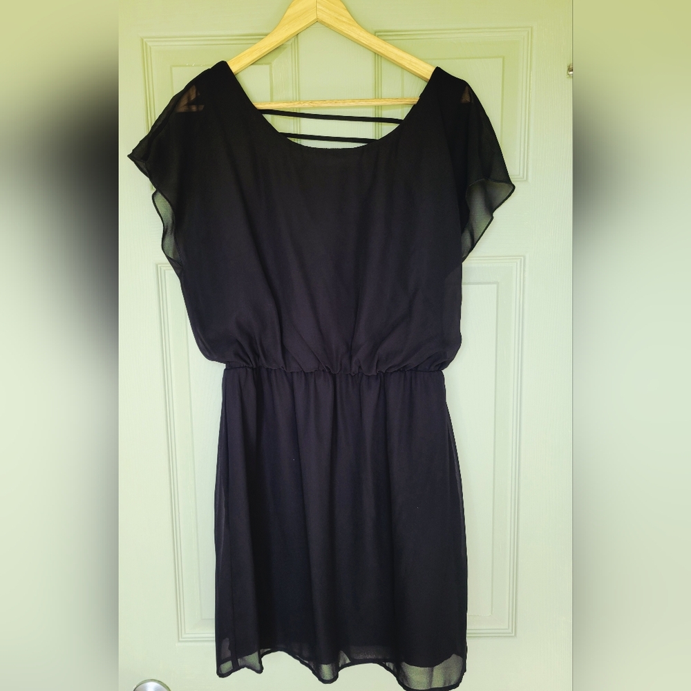 City Triangles Black Sheer-Sleeve Midi Dress Effortless Boho-Chic Size L